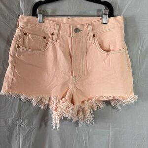 Levis 501 Shorts Womens 28 “You’re A Peach” Frayed Hem Denim Pockets Cotton